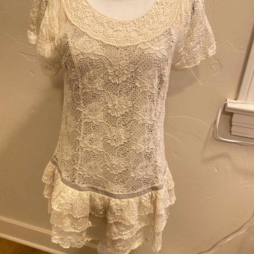 Sundance Cream Lace Dress with Ruffle Hem
